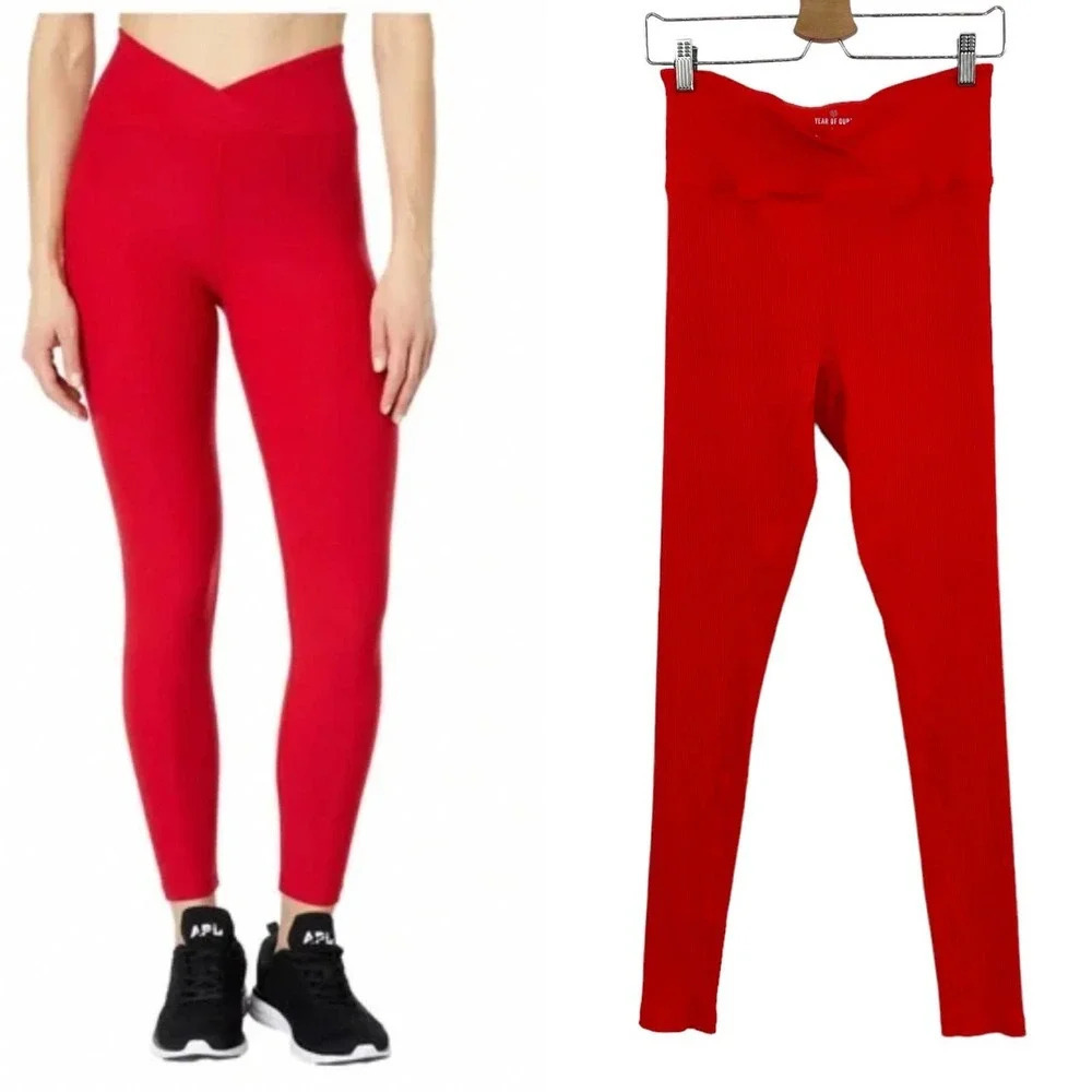 Year of Ours x Bandier Ribbed Veronica Leggings Red Size Large